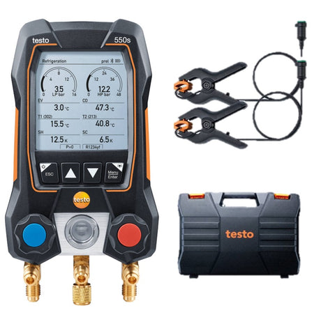 Testo 550s Basic Kit - Smart digital manifold with wired clamp temperature probes (0564 5501 01)